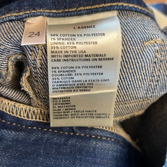 L’AGENCE shiny French slim jeans with gold glitter - Picture 13 of 14